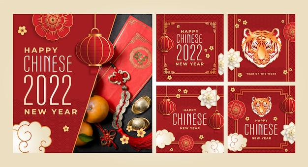 Realistic chinese new year instagram posts collection