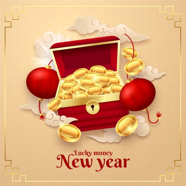 Realistic chinese new year lucky money illustration Free Vector