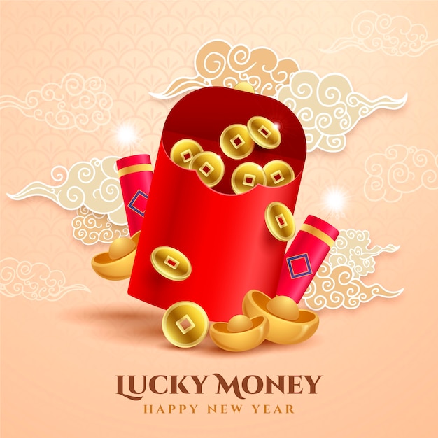 Realistic chinese new year lucky money illustration Free Vector