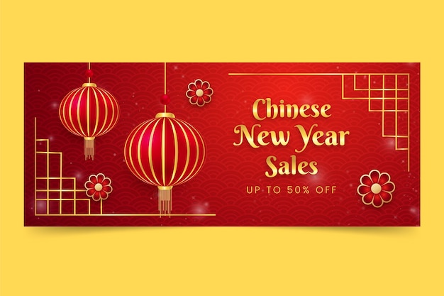 Realistic chinese new year sale horizontal banner