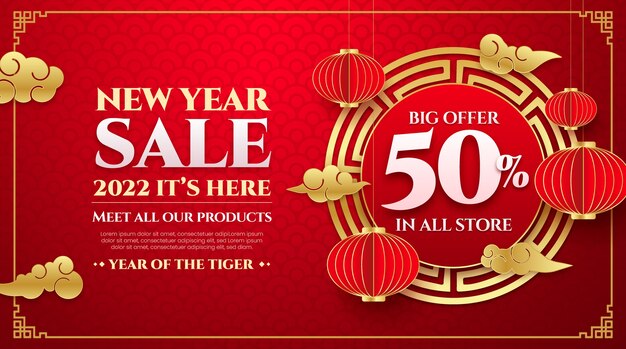 Realistic chinese new year sale horizontal banner