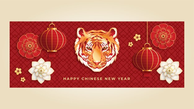 Realistic chinese new year social media cover template