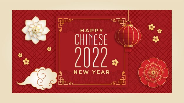 Realistic chinese new year social media post template