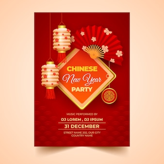 Realistic chinese new year vertical poster template