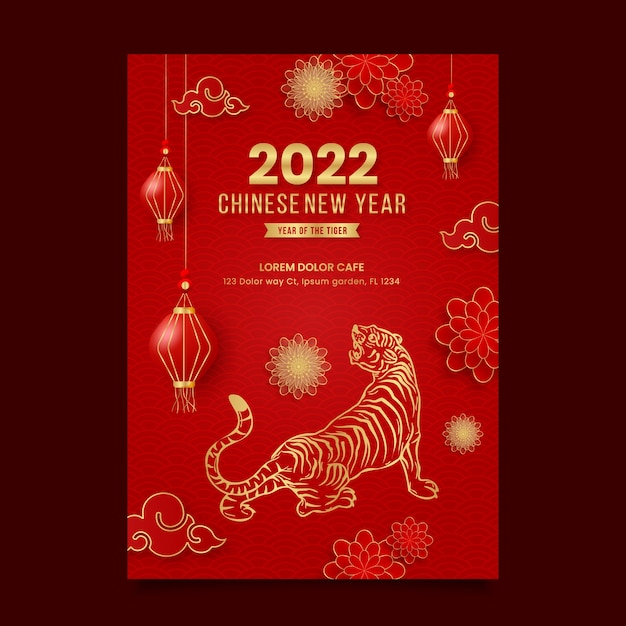 Free vector realistic chinese new year vertical poster template