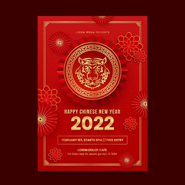 Free vector realistic chinese new year vertical poster template