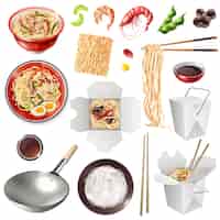 Free vector realistic chinese noodles set