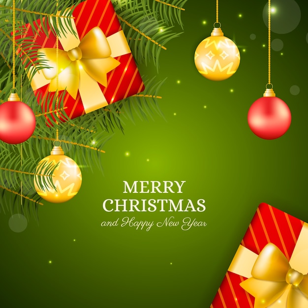 Free Vector | Christmas background with pine tree branches and hanging ...