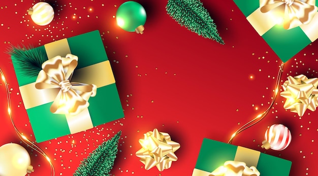 Free vector realistic christmas background with 3d ornaments and copy space