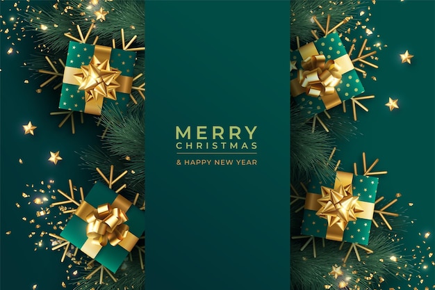 Free vector realistic christmas background with beautiful ornaments