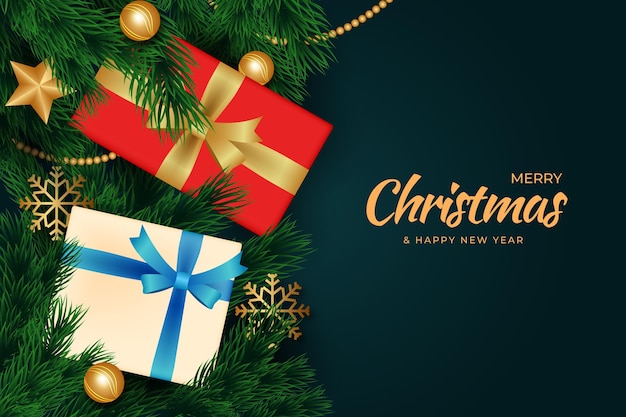 無料ベクター 贈り物と現実的なクリスマスの背景