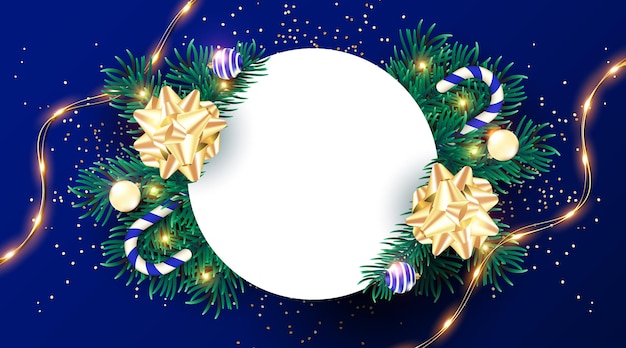 Realistic Christmas Background with white copy space and 3d ornaments