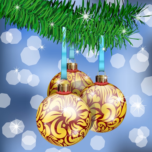 Free vector the realistic christmas balls on fir branches