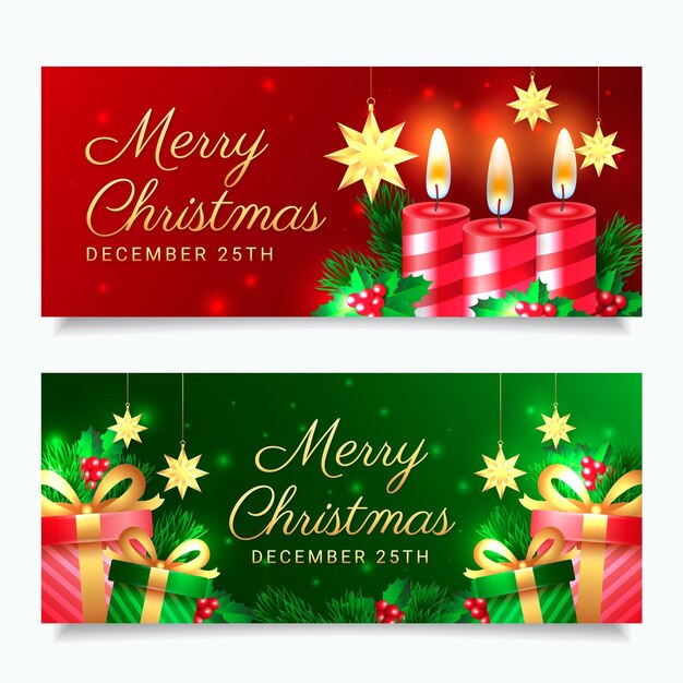 Realistic christmas banners set