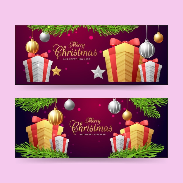 Бесплатное векторное изображение Реалистичные рождественские баннеры шаблон
