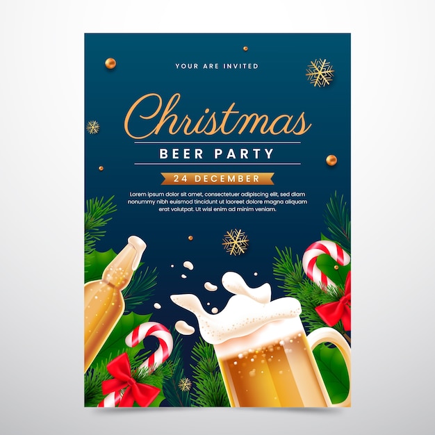 Free vector realistic christmas beer poster template