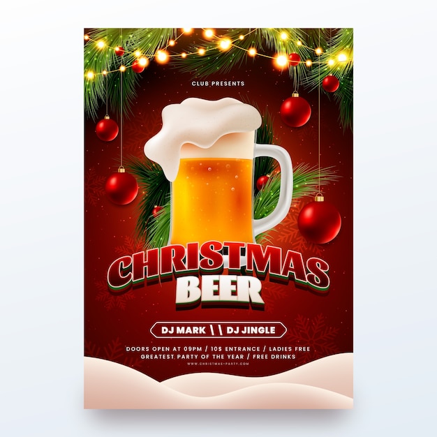 무료 벡터 현실적인 크리스마스 맥주 포스터 템플릿