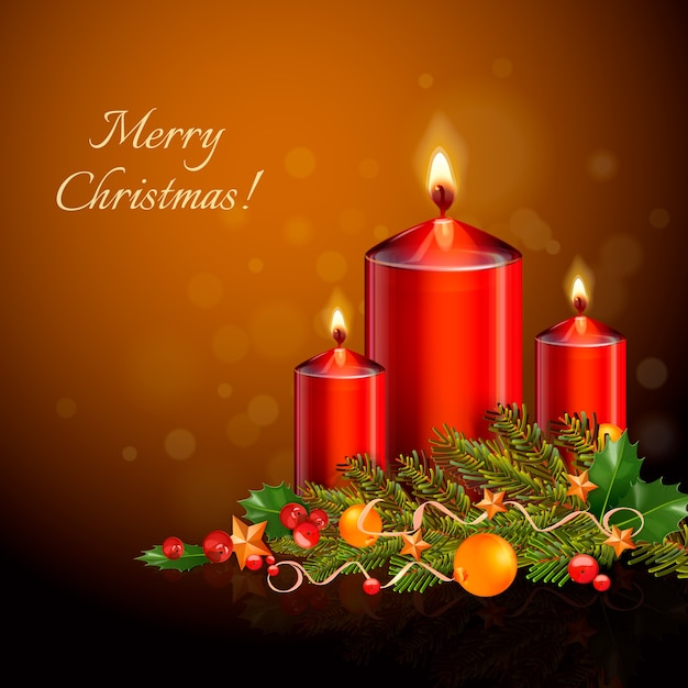 Realistic christmas candle background concept