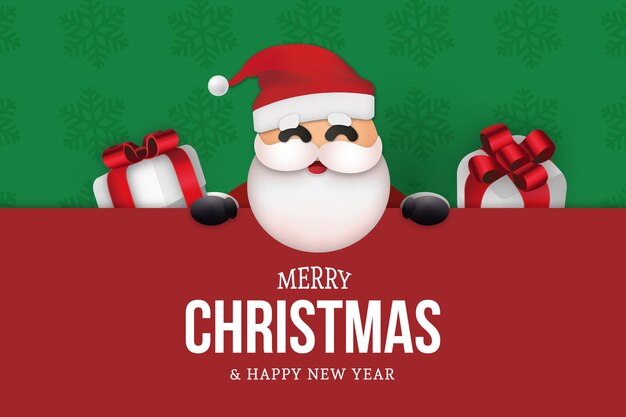 Free vector realistic christmas card with claus and gift