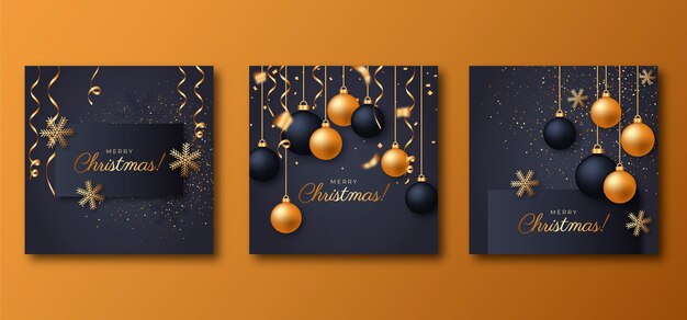 Realistic christmas cards collection