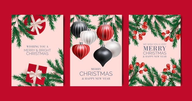 Realistic christmas cards collection