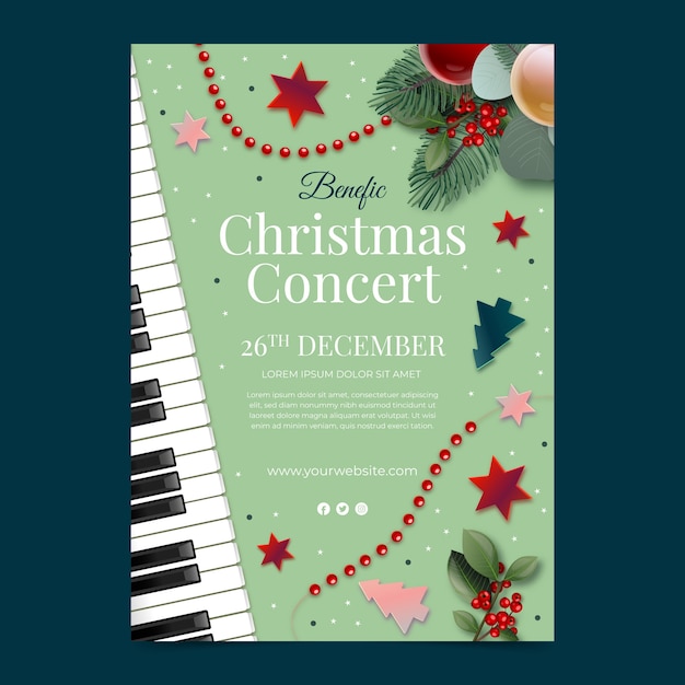 Free vector realistic christmas concert poster template