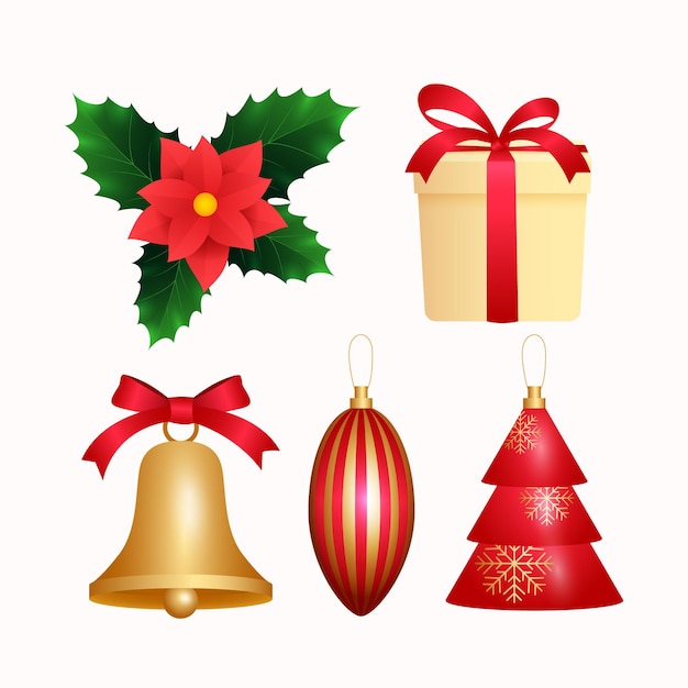 Free vector realistic christmas elements collection