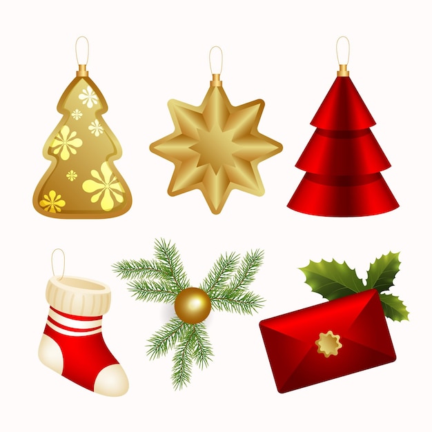 Free vector realistic christmas elements collection