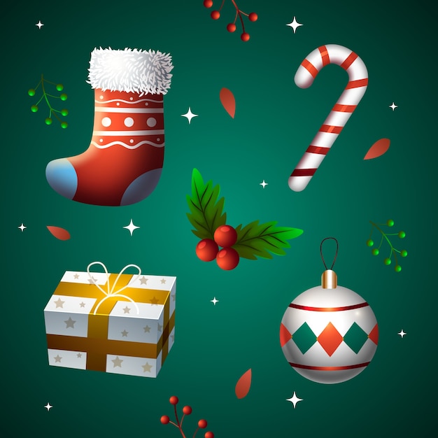 Free vector realistic christmas elements collection