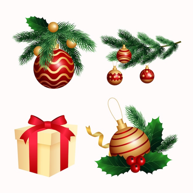 Realistic christmas elements collection