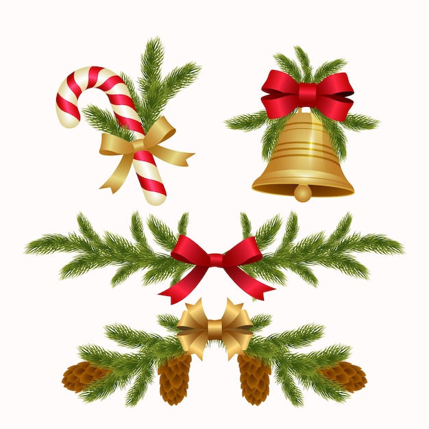 Бесплатное векторное изображение Реалистичная коллекция рождественских элементов