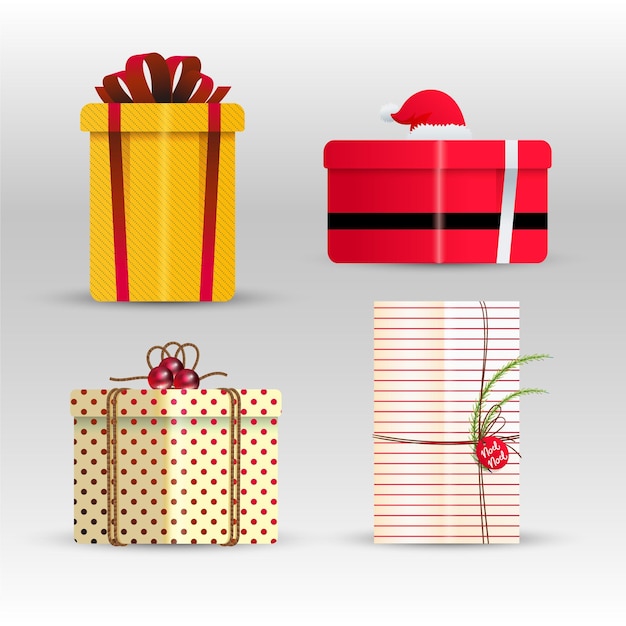 Бесплатное векторное изображение Реалистичная рождественская коллекция подарков