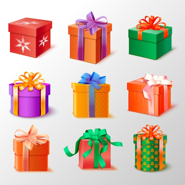 Бесплатное векторное изображение Реалистичная коллекция рождественских подарков