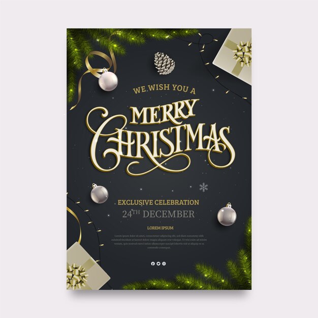 Free Vector realistic christmas greeting card template