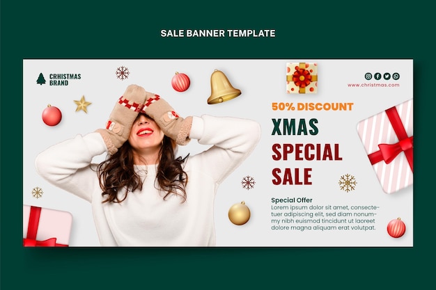 Free vector realistic christmas horizontal banner template