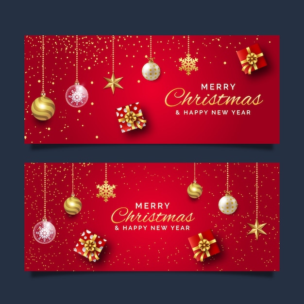 Free vector realistic christmas horizontal banners set