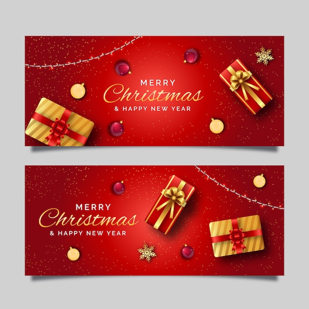 Free vector realistic christmas horizontal banners set