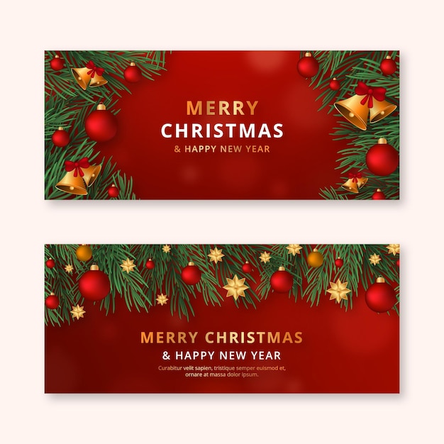 Free vector realistic christmas horizontal banners set