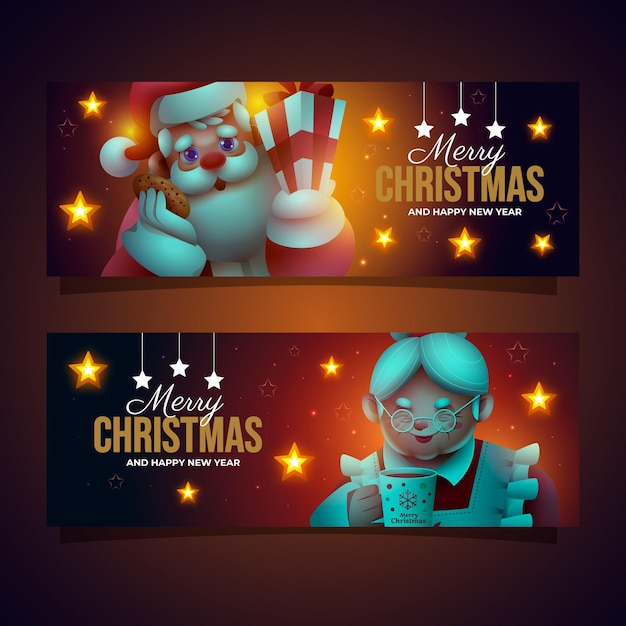 Free vector realistic christmas horizontal banners set