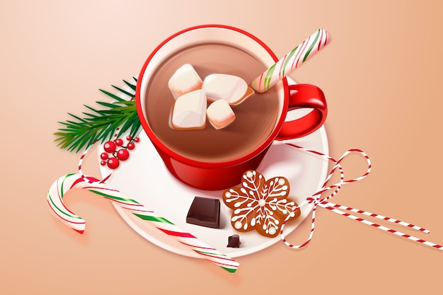 Free vector realistic christmas hot chocolate illustration