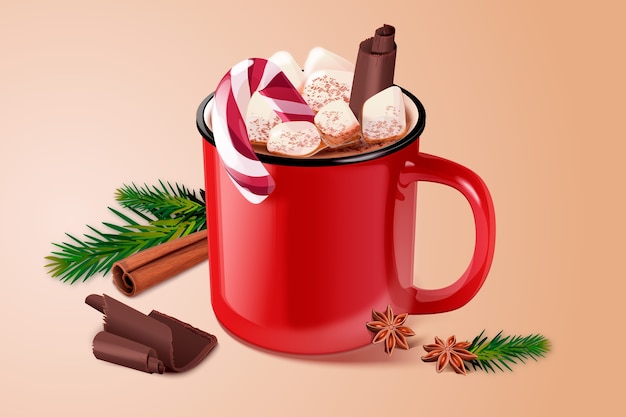 Vettore gratuito illustrazione realistica della cioccolata calda di natale