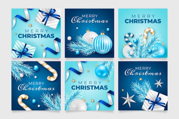 Free vector realistic christmas instagram posts collection