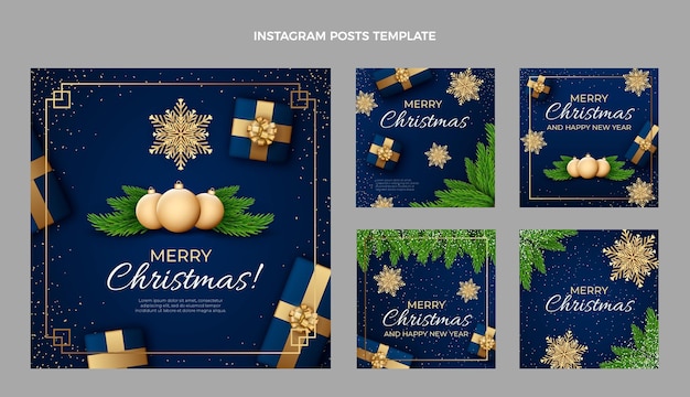 Free vector realistic christmas instagram posts collection