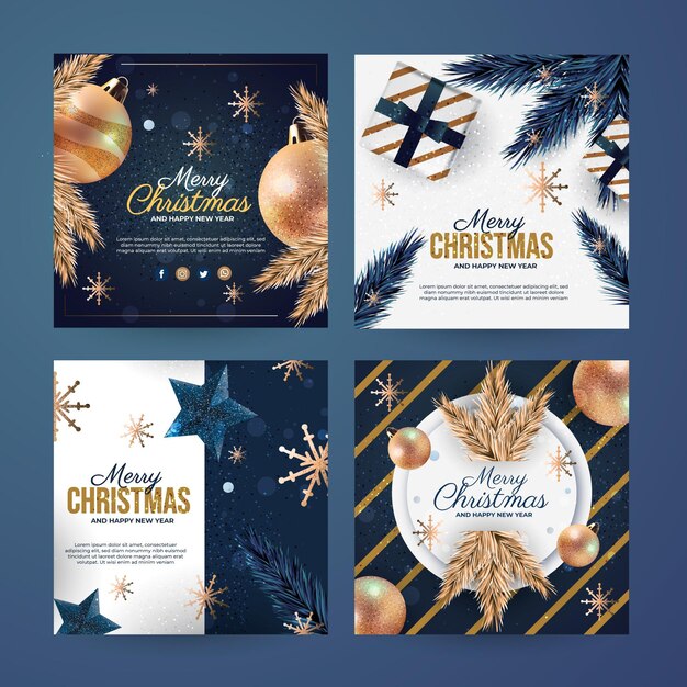 Realistic christmas instagram posts collection