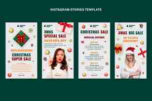 Vettore gratuito raccolta realistica di storie di instagram di natale