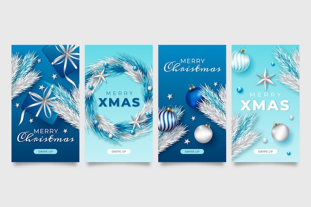 Free vector realistic christmas instagram stories collection