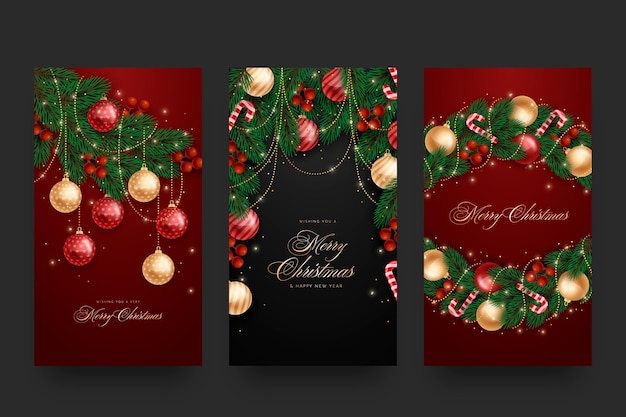 Free vector realistic christmas instagram stories collection