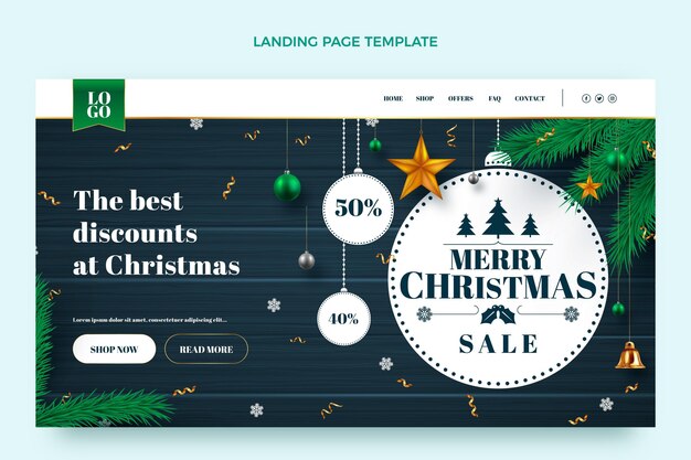 Realistic christmas landing page template