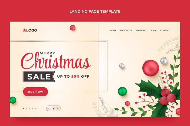 Free vector realistic christmas landing page template