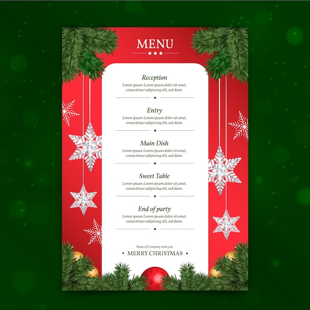 Free vector realistic christmas menu template